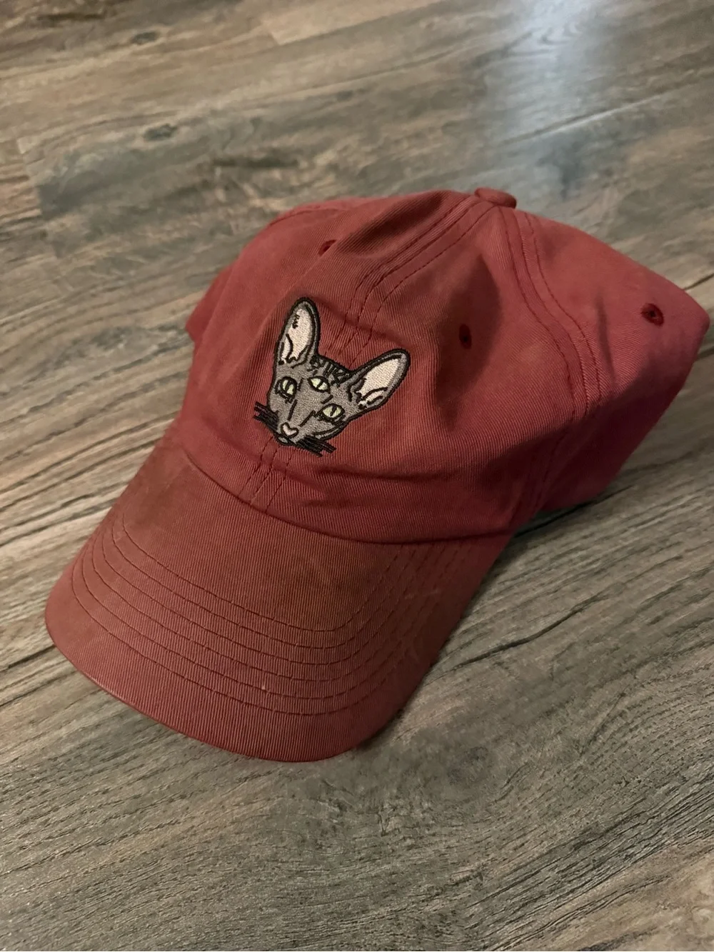 Urban Outfitters Maroon Baseball Cap - Three-Eyed Cat Embroidery, Adjustable